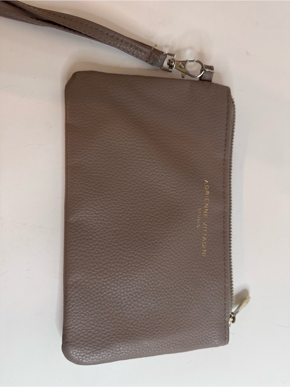 Adrienne Vittadini Pebble Leather Wristlet in Taupe